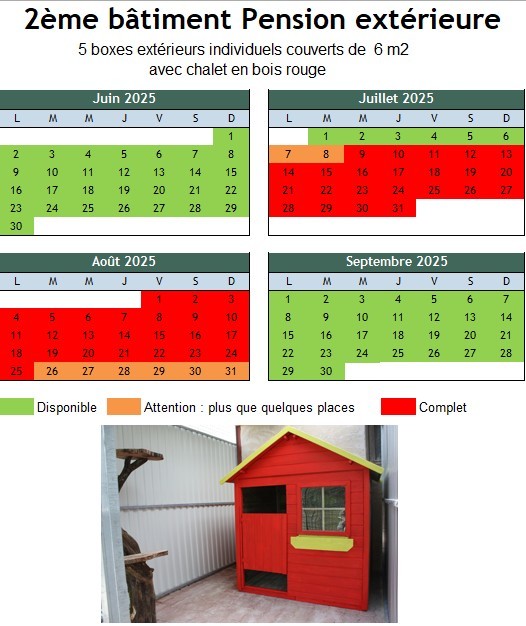 Planning des disponibilités pension de Valavi